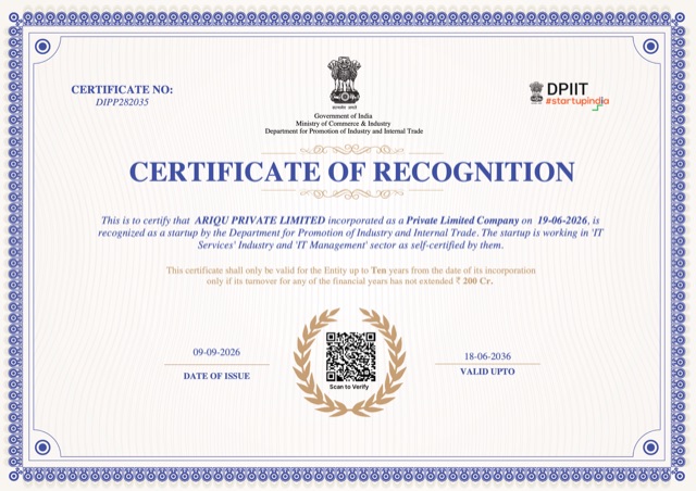 DPIIT Startup India certificate of recognition